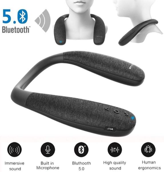 Altoparlanti Bluetooth 50 con archetto da collo Altoparlante da collo indossabile senza fili Suono stereo 3D reale Basso portatile Microfono incorporato con microfono7642955