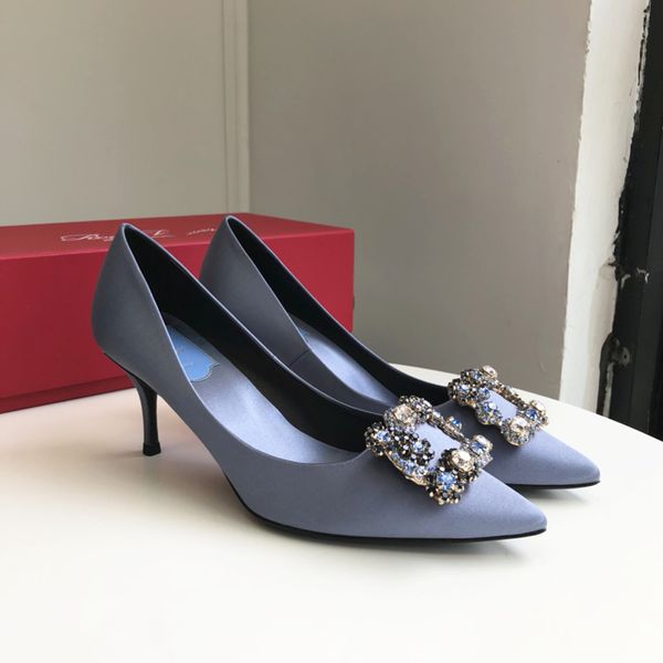 Mavi Rhinestone Kristal Sandaletli Sandalet Topuklu Stiletto Topuklu Kadınlar Parti Akşam Ayakkabıları Açık Ayak Balası Aynası Deri Lüks Tasarımcılar Evli