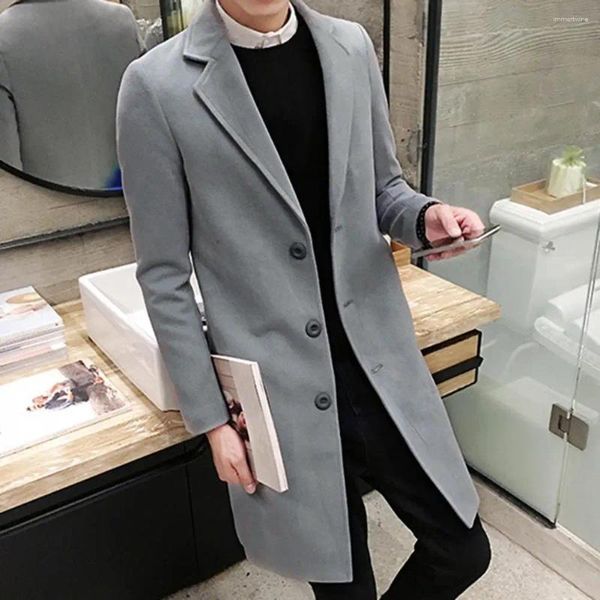 Trench da uomo Cappotto da uomo alla moda da lavoro Giacca da uomo Slim Fit Bottoni spessi Giacca a vento in lana resistente al freddo