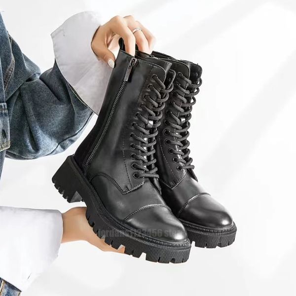 Designer de luxo rendas botas de motocicleta mulheres lã engrossar meia bota estilo clássico inverno preto moda personalidade botas de neve