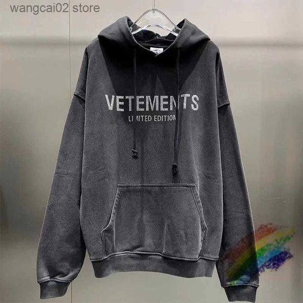 Erkek Hoodies Sweatshirts Washed Hoodie Erkek Kadınlar 1 1 En Kalite Elmas Kapüşonlu VTM Kazak T240113