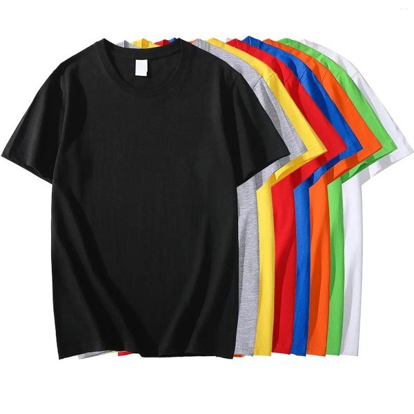 Herren-T-Shirts, einfarbiges T-Shirt, 8 Farben, 2023, kurzärmelig, für Herren/Damen, schweres Pfund, 220 g Baumwolle, weiß, Rundhalsausschnitt, lockeres Oberteil, S-4XL