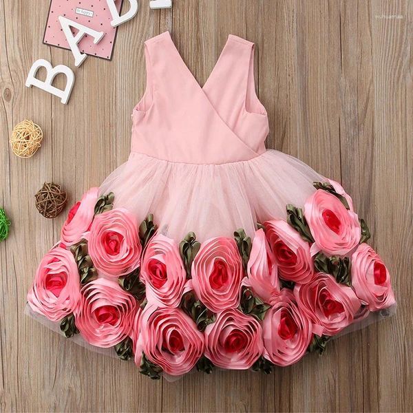 Vestidos da menina do bebê meninas malha tutu vestido princesa rosa festa da criança rosa sem costas traje flores vestidos crianças roupas de verão