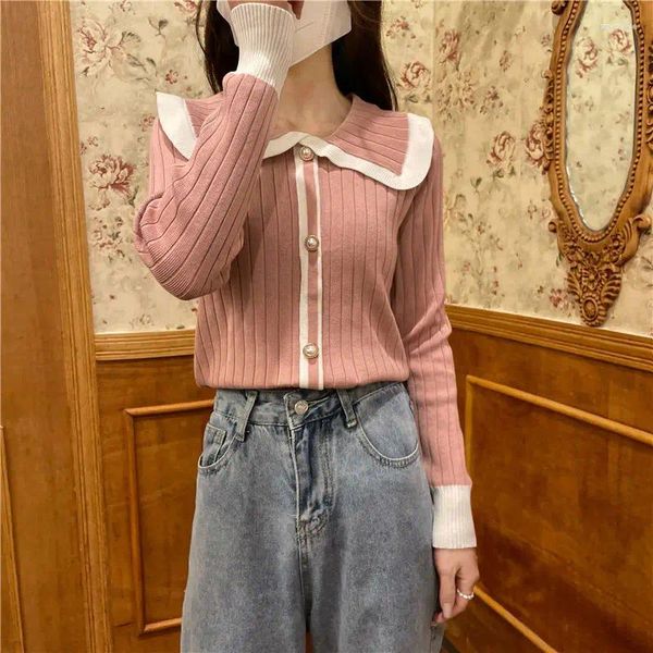 Maglioni da donna Rosa OL Autunno Primavera Giappone Pullover coreano Maglione a maniche lunghe Cappotto allentato T-shirt di stoffa casual Ragazza Top Abbigliamento per le donne