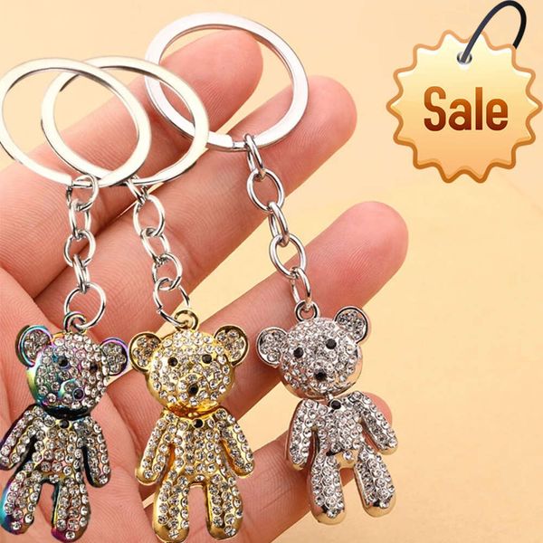 Leuke delicate strass beer sleutelhanger vrouwen portemonnee metalen hanger glanzende cartoon dier auto sleutelhanger afstudeergeschenken accessoires