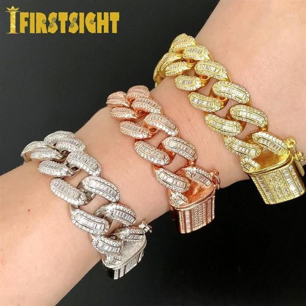 Charme Pulseiras Iced Out Bling 18mm CZ Pesado Chunky Cuban Link Chain Pulseira Ouro Prata Cor 5A Zircon Bangle Hip Hop Moda W264o