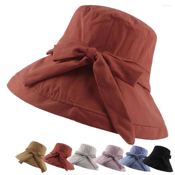 Breite Krempe Hüte Mode Dame Casual Cap Frauen Bowknot Sonnenhut Elegant Strand Fischer Buckel