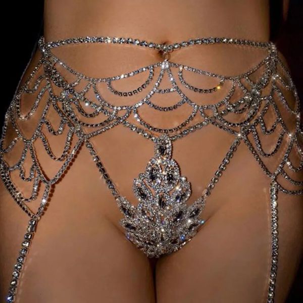 Diğer Moda Aksesuarları Stonefans Mesh Rhinestone Belly Bel Zinciri Kadınlar için Seksi iç çamaşırı çiçek şekli kristal tanga seti bikini vücut zinciri takılar 231018