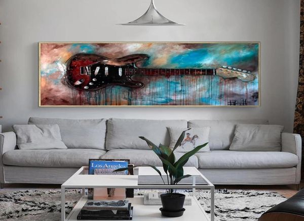 Moderne Ölgemälde Wandkunst Bilder für Raumdekoration Abstrakte Aquarell Gitarre Poster und Drucke auf Leinwand Dekor Kein Rahmen9495235
