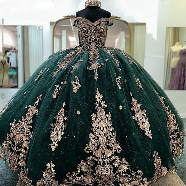 Smaragdgrüne Ballkleider mit Paillettenapplikationen, süßes 15-Vestido de Quinceanera, Übergrößen-Mädchen-Geburtstagspartykleid mit Fliege 326 326