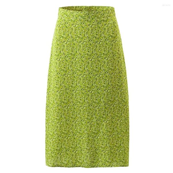 Gonne Appassite 2023 Gonna lunga dritta Stile francese Moda vintage Vetro verde Piccola stampa floreale Midi da donna