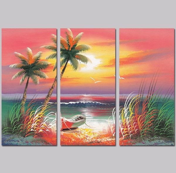 3 pezzi colorato paesaggio marino barca Hawaii decorazione albero di cocco wall art immagine poster fiori tela pittura soggiorno senza cornice3844418