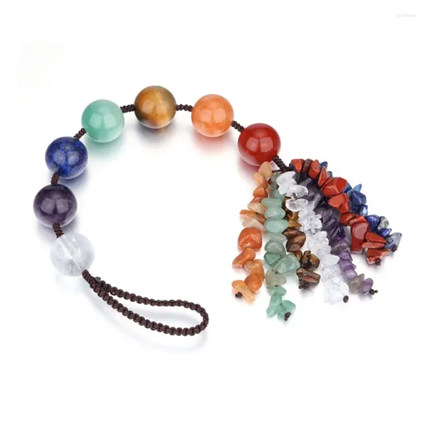Pingente colares cura natural cristal 7 chakra redondo pedra grânulos pendurado ornamento decoração acessórios do carro jóias para mulheres presentes masculinos