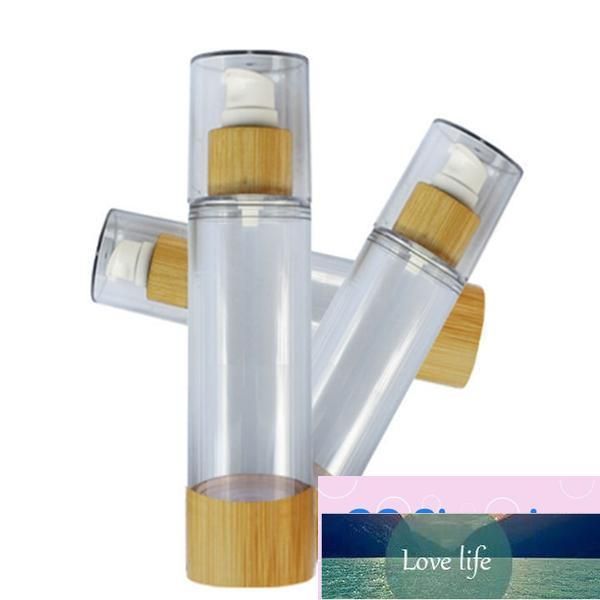 Eenvoudige bamboe cosmetische verpakkingsfles 20 ml 30 ml 50 ml 80 ml 100 ml 120 ml lege airless vacuümpompflessen voor make-up crème serum lotion huidca