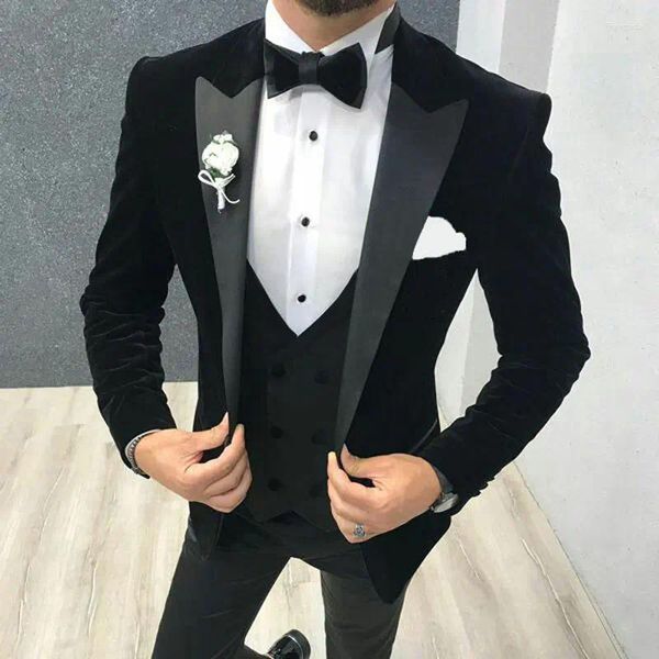 Ternos masculinos mais recentes casaco calça projetos homens para casamento preto fumar jaqueta noivo smoking fino ajuste terno masculino baile de formatura 3 peça