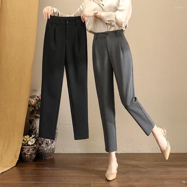 Pantaloni da donna Est Abito a vita alta Primavera Autunno Casual OL Dritto Tubo da fumo Semplice Tasca Solido Femme Harem