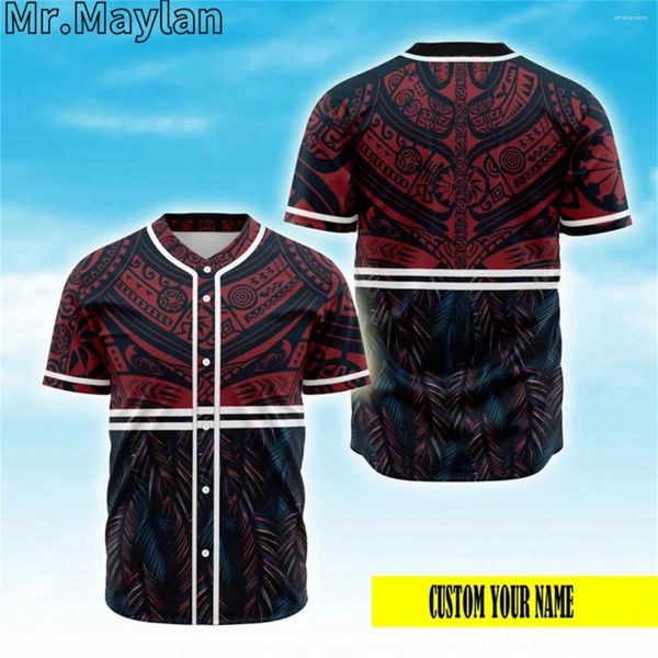 Camicie casual da uomo Motivi di foglie polinesiane T-shirt da baseball con tatuaggio Jersey Camicia stampata all over 3D Top hip-hop Hawaii