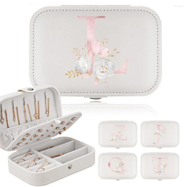 Borse per cosmetici Scatola per gioielli Borsa per orecchini Borsa per riporre gli orecchini Cassetto da tavolo Collana Porta anelli Organizer in pelle PU Display Moda Fiori rosa Lettere