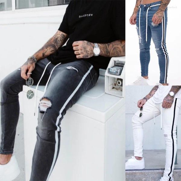 Jeans masculinos ins sexy buracos longos calças jeans casual masculino primavera outono streetwear y2k lápis calças magras