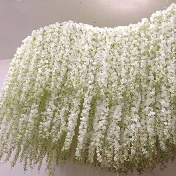 Fiori decorativi 180 cm di lunghezza elegante bianco glicine artificiale fiore di seta vite per la decorazione floreale del giardino di nozze della festa in casa