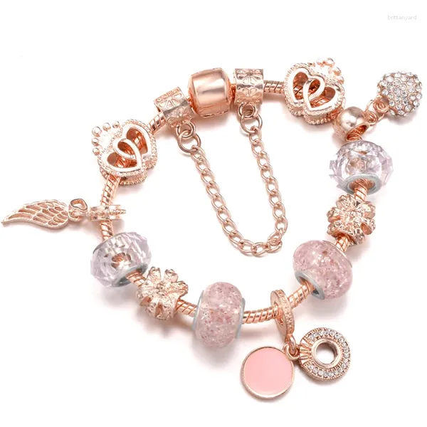 Charm Bilezikler Pembe Eşmerkezli Circle Crown Featekle Heart -Bead Boncuk Fit Marka Bilezik Diy Mücevher Hediyesi Kadınlar Yapımı