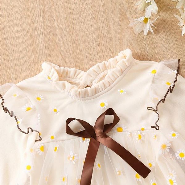 Vestidos de menina nascidos criança crianças bebê vestido bordado floral manga longa malha tutu tule roupas de verão