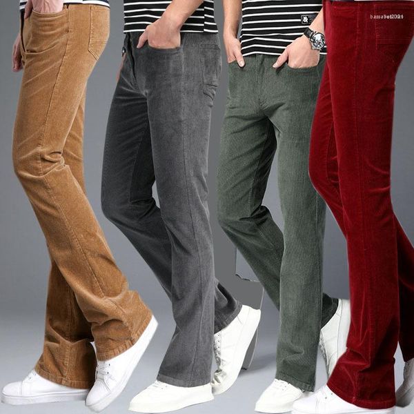 Pantaloni da uomo Autunno Primavera Vintage Skinny Casual Velluto a coste Svasati per uomo Maschio Quotidiano Pantaloni a zampa d'elefante con gamba tagliata Verde Nero