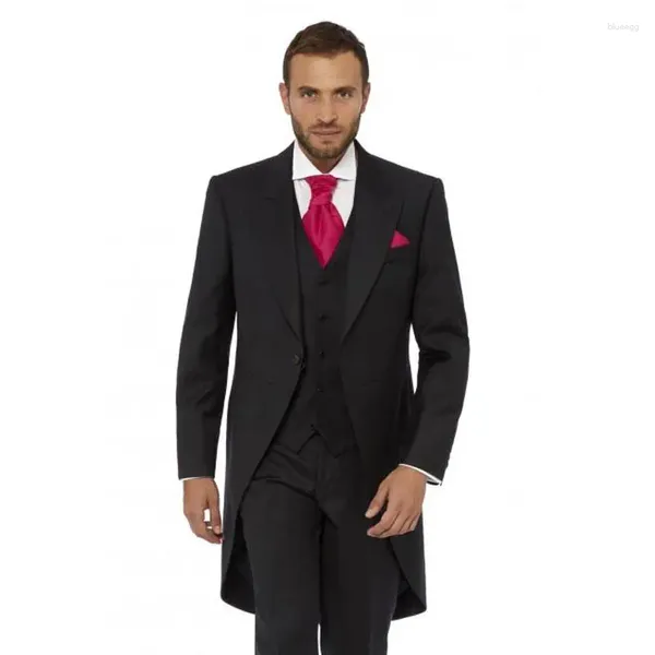 Мужские костюмы для утренней вечеринки, черный фрак, мужские свадебные смокинги для жениха на заказ, мужские пиджаки, комплект из 3 предметов, Terno Masculino, костюм Homme