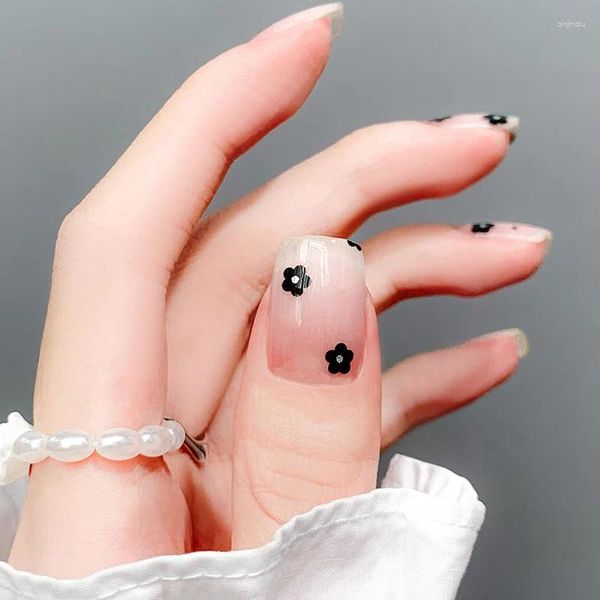 Накладные ногти, бесшовная наклейка для ногтей, черный, маленький цветок, телесный, розовый, универсальный, полупрозрачный