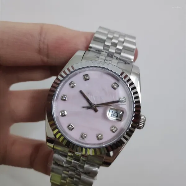 Orologi da polso da donna di lusso con macchinari automatici da 36 mm con conchiglia in argento, orologio in acciaio inossidabile rosa 904L di alta qualità