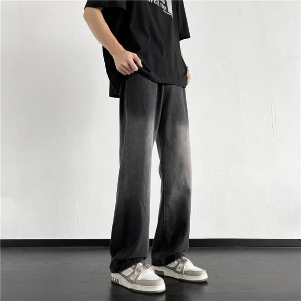 Jeans masculinos homens em linha reta solto outono estilo coreano calças rua hip-hop bonito gradiente moda de alta qualidade calças jeans b36