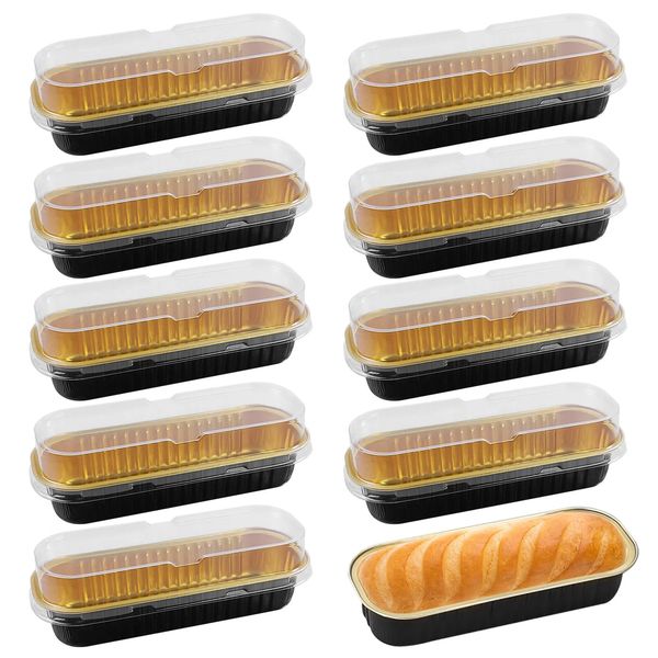 Moldes de cozimento 50 pcs folha de alumínio com tampas latas forros muffin cheesecake descartável mini pão assadeira cupcake flans para pão retângulo 231018