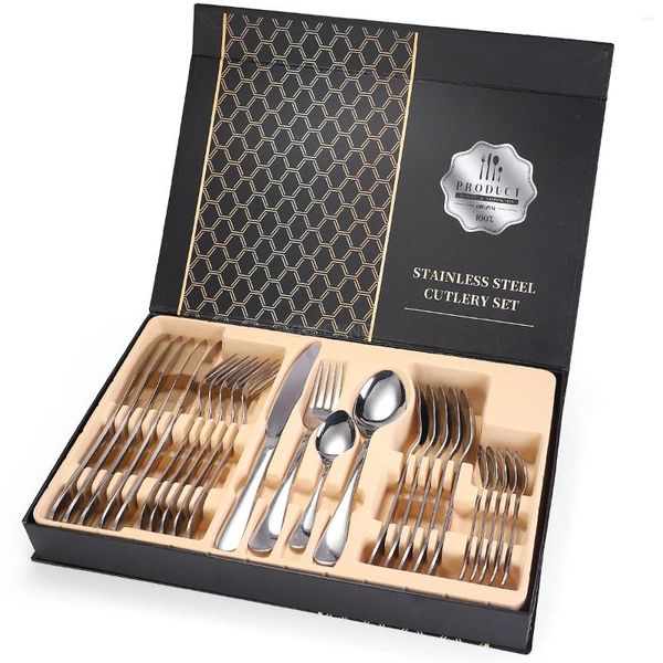 Conjuntos de louça 24 peças conjunto de talheres de aço inoxidável caixa de presente embalagem criativa design moderno talheres decoração de utensílios de cozinha