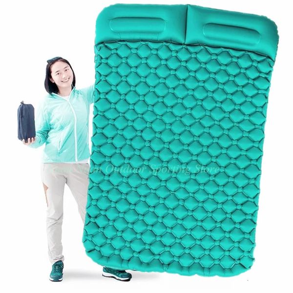 Almofadas ao ar livre Air Camping Mats Almofada inflável Moistureproof Caminhadas ao ar livre Picnic Tent Plaid Pad Home Rest Double Sleeping Bag Colchão 231018