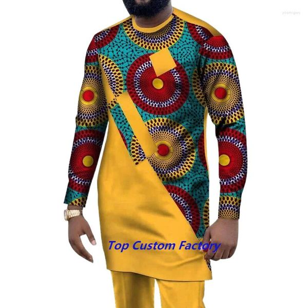 Erkek Trailsits eşofman kıyafetleri uzun kollu takım bahar yaz Afrika tarzı baskı o yaka tişört 2 parçalı gündelik büyük boy lüks set