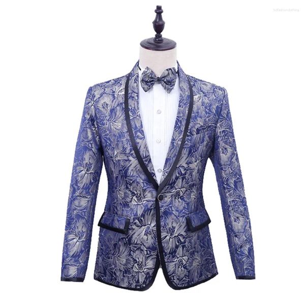 Abiti da uomo Abito elegante da uomo floreale Cappotto da smoking elegante europeo azzurro Giacca blazer da ritorno alla moda