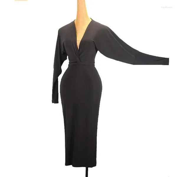 Сценическая одежда, сексуальный костюм для латинских танцев, женский облегающий черный топ с длинными рукавами, платье для взрослых, танго-клуб, румба, сальса, практика