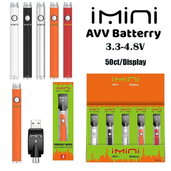 Imini Batterie-Set Slim Pen 510 Gewindebatterien VV 380 mAh Vorheizen für D8 D9 D10 Ölwagen mit USB-Ladegerät Schwarz Rot Weiß Orange Silber Farben Kartuschen Wagenbatterie