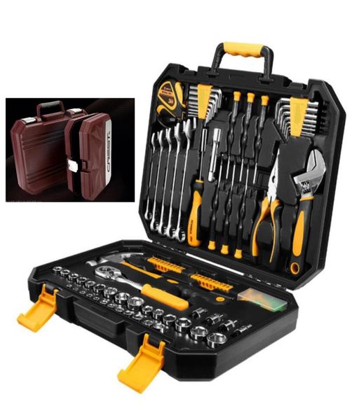 Novo conjunto de ferramentas de chave de soquete 127 peças, conjunto de ferramentas mistas para reparo automático, kit de ferramentas manuais com caixa de ferramentas de plástico, caixa de armazenamento 8543016