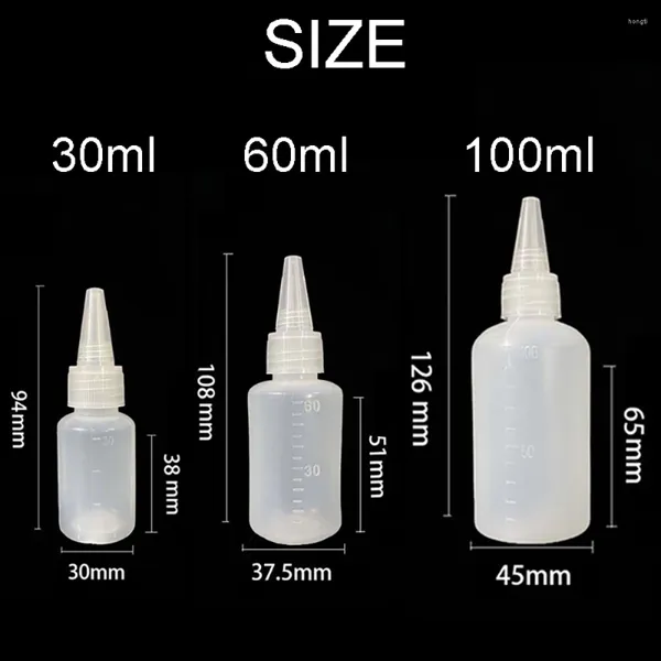 Lagerflaschen 30/60 / 100 ml leerer PE-Kunststoffkleber mit Schraubdeckel Squeeze Liquid Ink Oil Dropper Pigmentbehälter