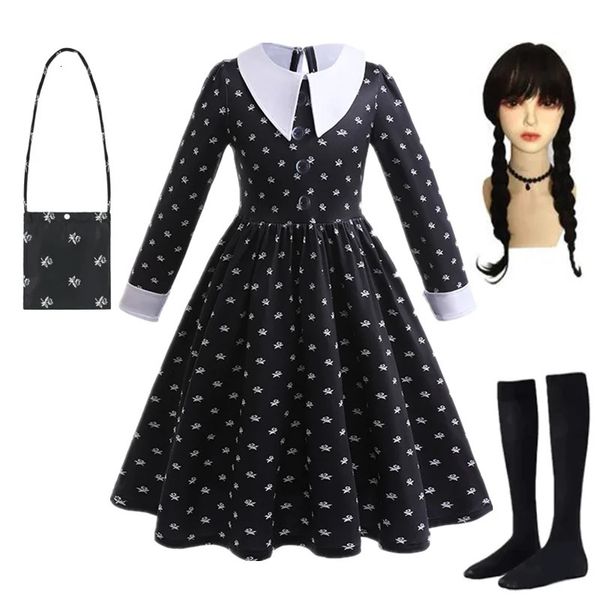 Mädchenkleider Mittwoch Cosplay Mädchenkostüm für Kinder Karneval Ostern Fancy Disguise Dress Up Kinderdruck Gothic Party Abendkleid 4–12 Jahre 231019