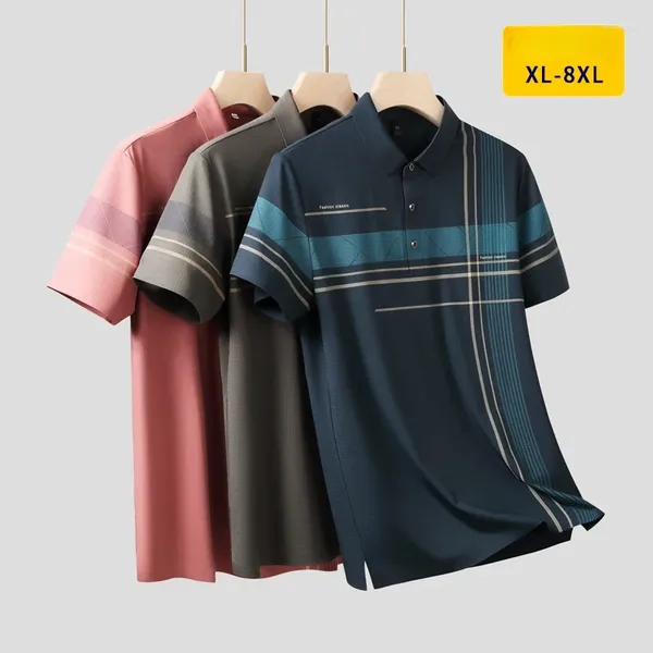 Erkek Polos Plus Boyut 6xl 7xl Yüksek Elastikiyet Yaz Polo Gömlekleri Lüks Baskılı Kısa Kollu Dikli İş Gündelik Adam Tişörtler