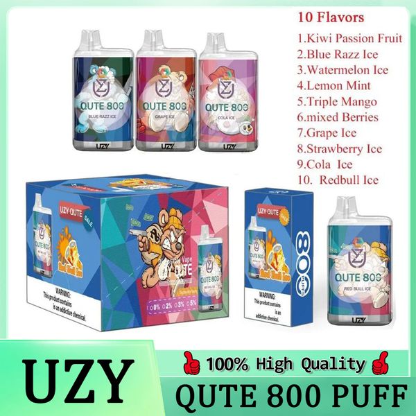 Подлинная одноразовая ручка для электронных сигарет UZY QUTE 800 Puffs, 0% 2% 3% 5%, прочность 3 мл, предварительно заполненный испаритель для капсул, на складе, быстрая доставка