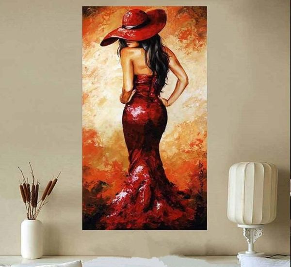 Große handgemachte abstrakte Sexy Frauen Gemälde Home Decor Wandkunst Bilder handgemaltes Messer rote Figur Ölgemälde auf Leinwand1246698