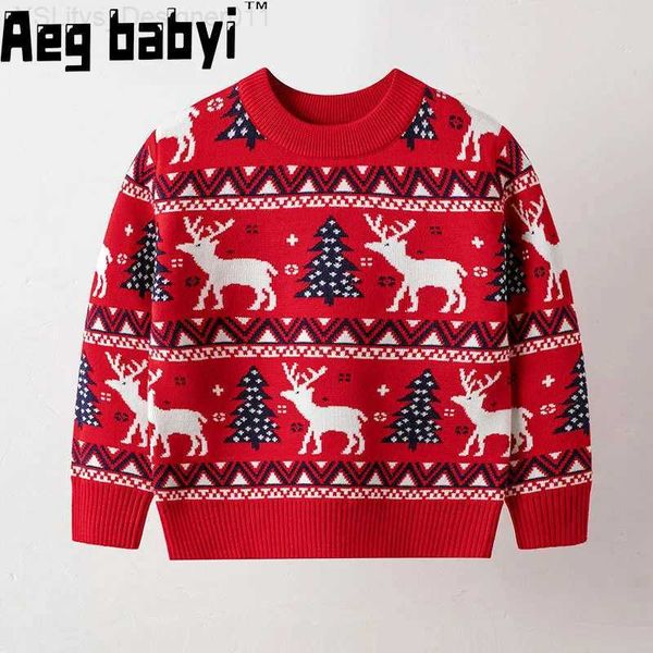 Damenpullover Weihnachtspullover Baby Junge Mädchen Cartoon Hirsch Strickpullover Warme Pullover Kinderkleidung Herbst Winter Kinder Weihnachtskleidung L231019