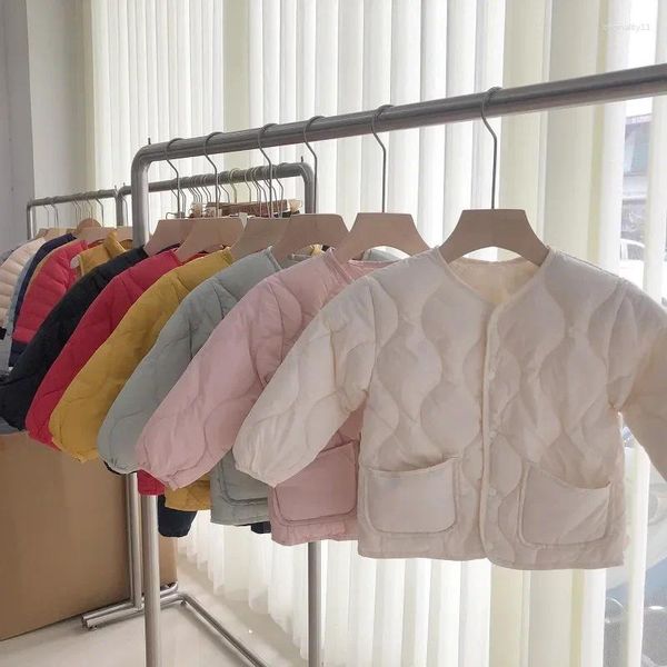 Пуховое пальто 2023, осенне-зимние детские куртки-пуховики, ультралегкие детские куртки с круглым вырезом и пуговицами для малышей, верхняя одежда для маленьких девочек