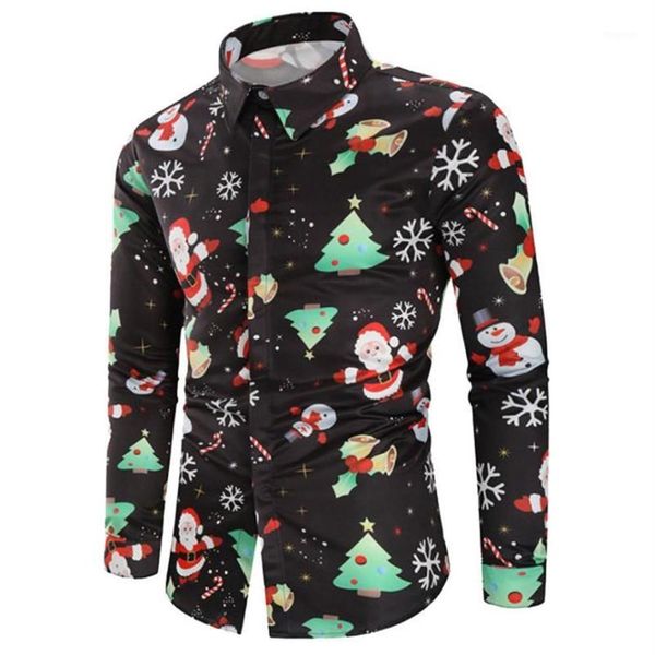 Camicie casual da uomo Camisa Masculina Uomo Fiocchi di neve Santa Candy Stampato Camicia di Natale Top Camicetta Chemise Homme Noel Lungo Sl254b