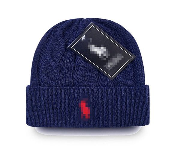 Herbst und Winter Strickmütze Luxus-Beanie-Mütze Winter Männer und Frauen Unisex gesticktes Logo Polo Wollmischung Hüte hochwertige Outdoor warm randlos S-6