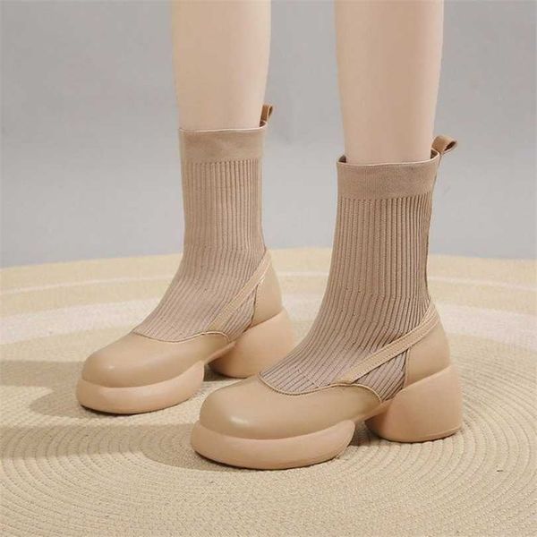 Верхние сапоги на толстой эластичной подошве, женские носки из натуральной кожи, шерсти, губки, новые тонкие осенне-зимние короткие ботинки на высоком каблуке