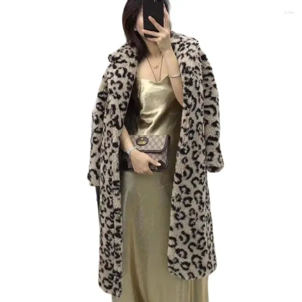 Женское длинное плюшевое леопардовое пальто на меху, женская зимняя куртка из искусственного меха, женская пушистая с лацканами с лацканами, пушистая женская модная верхняя одежда 2023, 3XL